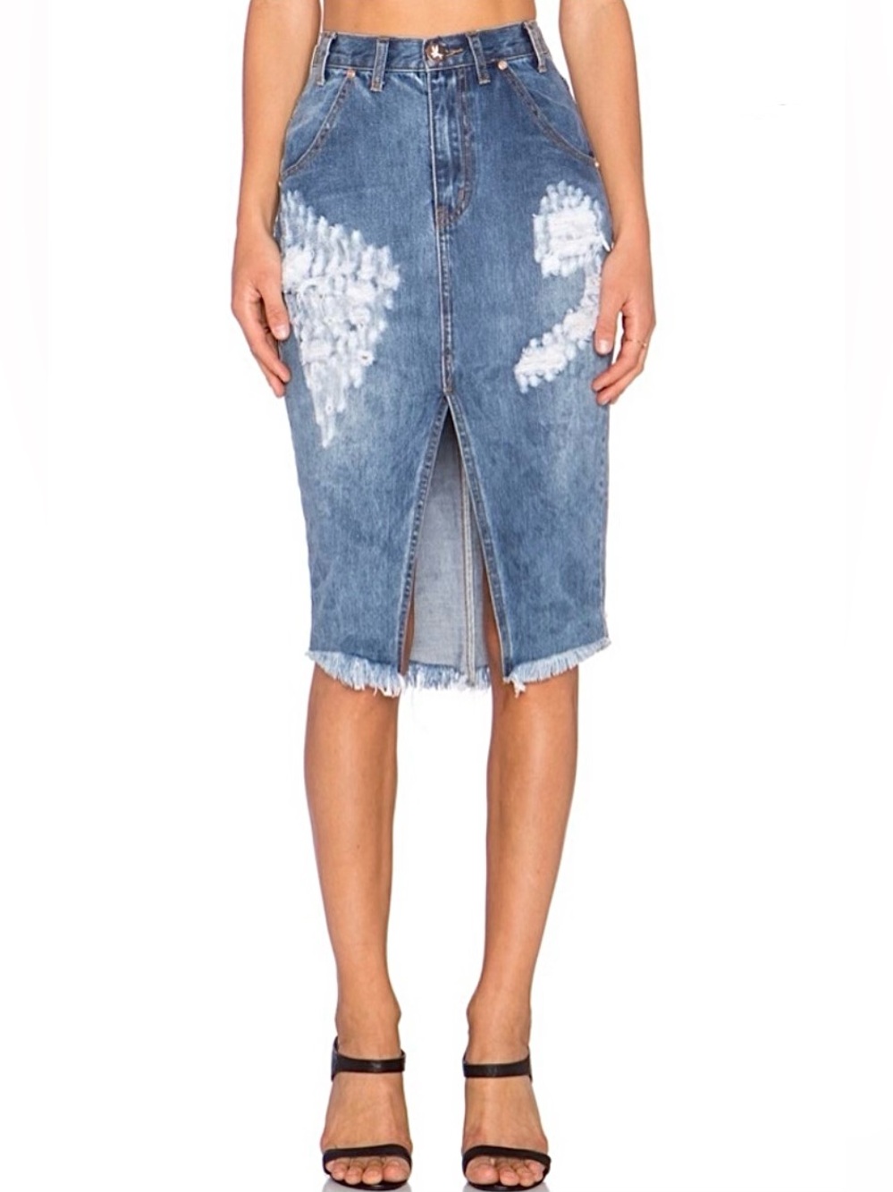 One Teaspoon Y2K Adjacent Cadillac High Rise Distressed Denim Midi Skirt